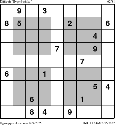 The grouppuzzles.com Difficult HyperSudoku puzzle for Friday January 24, 2025