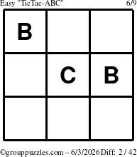 The grouppuzzles.com Easy TicTac-ABC puzzle for Wednesday June 3, 2026