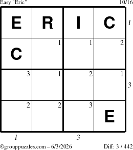 The grouppuzzles.com Easy Eric puzzle for Wednesday June 3, 2026 with all 3 steps marked
