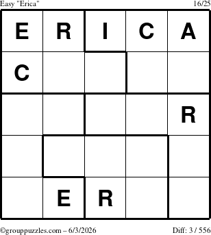 The grouppuzzles.com Easy Erica puzzle for Wednesday June 3, 2026