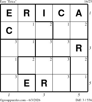 The grouppuzzles.com Easy Erica puzzle for Wednesday June 3, 2026 with all 3 steps marked