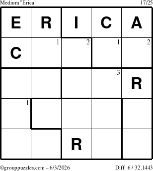 The grouppuzzles.com Medium Erica puzzle for Wednesday June 3, 2026 with the first 3 steps marked