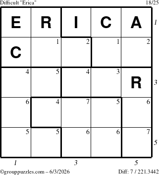 The grouppuzzles.com Difficult Erica puzzle for Wednesday June 3, 2026 with all 7 steps marked