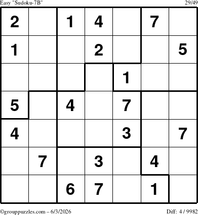 The grouppuzzles.com Easy Sudoku-7B puzzle for Wednesday June 3, 2026