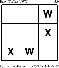 The grouppuzzles.com Easy TicTac-VWX puzzle for Wednesday June 3, 2026