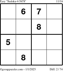 The grouppuzzles.com Easy Sudoku-4-5678 puzzle for Wednesday January 1, 2025