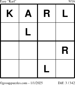 The grouppuzzles.com Easy Karl puzzle for Wednesday January 1, 2025