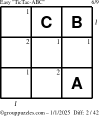 The grouppuzzles.com Easy TicTac-ABC puzzle for Wednesday January 1, 2025 with all 2 steps marked