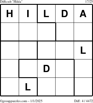 The grouppuzzles.com Difficult Hilda puzzle for Wednesday January 1, 2025