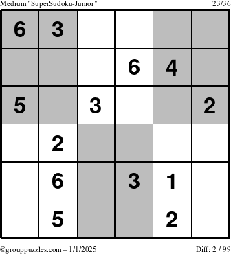 The grouppuzzles.com Medium SuperSudoku-Junior puzzle for Wednesday January 1, 2025