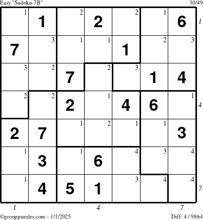 The grouppuzzles.com Easy Sudoku-7B puzzle for Wednesday January 1, 2025 with all 4 steps marked