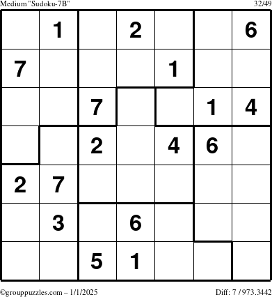 The grouppuzzles.com Medium Sudoku-7B puzzle for Wednesday January 1, 2025