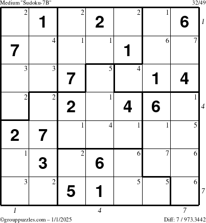 The grouppuzzles.com Medium Sudoku-7B puzzle for Wednesday January 1, 2025 with all 7 steps marked