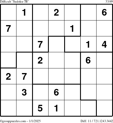 The grouppuzzles.com Difficult Sudoku-7B puzzle for Wednesday January 1, 2025