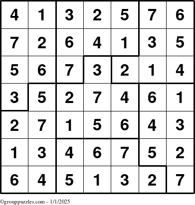 The grouppuzzles.com Answer grid for the Sudoku-7B puzzle for Wednesday January 1, 2025