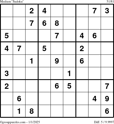 The grouppuzzles.com Medium Sudoku puzzle for Wednesday January 1, 2025