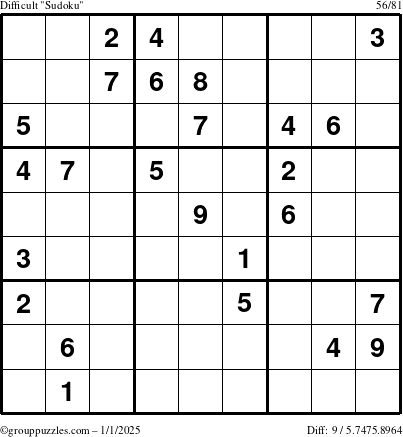 The grouppuzzles.com Difficult Sudoku puzzle for Wednesday January 1, 2025