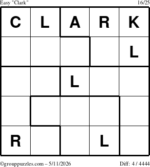 The grouppuzzles.com Easy Clark puzzle for Monday May 11, 2026