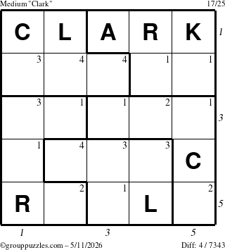The grouppuzzles.com Medium Clark puzzle for Monday May 11, 2026 with all 4 steps marked