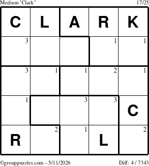 The grouppuzzles.com Medium Clark puzzle for Monday May 11, 2026 with the first 3 steps marked