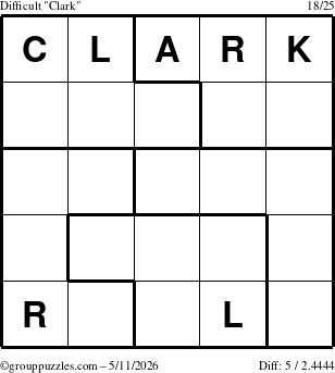 The grouppuzzles.com Difficult Clark puzzle for Monday May 11, 2026