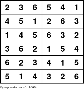 The grouppuzzles.com Answer grid for the Sudoku-Junior puzzle for Monday May 11, 2026
