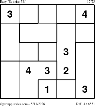 The grouppuzzles.com Easy Sudoku-5B puzzle for Monday May 11, 2026