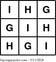 The grouppuzzles.com Answer grid for the TicTac-GHI puzzle for Monday May 11, 2026