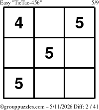 The grouppuzzles.com Easy TicTac-456 puzzle for Monday May 11, 2026