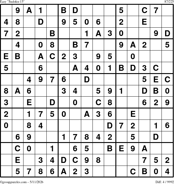 The grouppuzzles.com Easy Sudoku-15 puzzle for Monday May 11, 2026