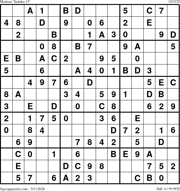The grouppuzzles.com Medium Sudoku-15 puzzle for Monday May 11, 2026