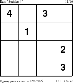 The grouppuzzles.com Easy Sudoku-4 puzzle for Saturday December 6, 2025