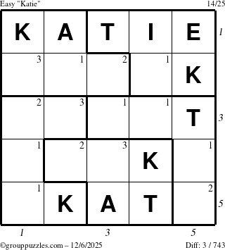 The grouppuzzles.com Easy Katie puzzle for Saturday December 6, 2025 with all 3 steps marked