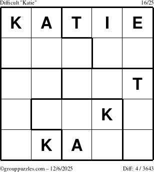 The grouppuzzles.com Difficult Katie puzzle for Saturday December 6, 2025