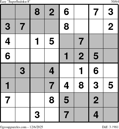 The grouppuzzles.com Easy SuperSudoku-8 puzzle for Saturday December 6, 2025