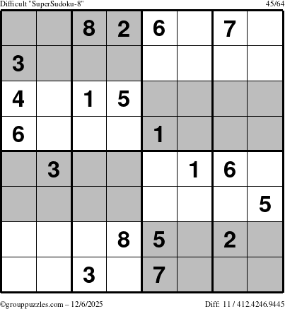 The grouppuzzles.com Difficult SuperSudoku-8 puzzle for Saturday December 6, 2025