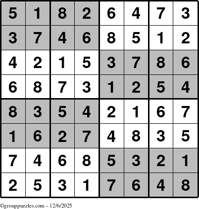 The grouppuzzles.com Answer grid for the SuperSudoku-8 puzzle for Saturday December 6, 2025