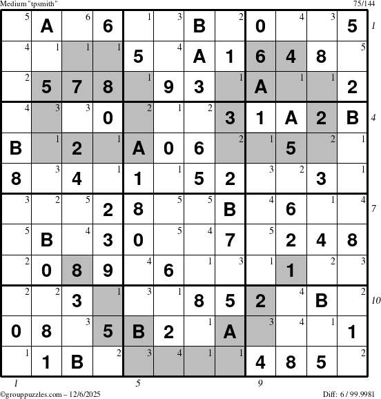 The grouppuzzles.com Medium tpsmith puzzle for Saturday December 6, 2025, suitable for printing, with all 6 steps marked