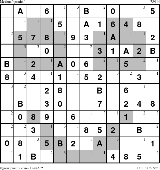 The grouppuzzles.com Medium tpsmith puzzle for Saturday December 6, 2025 with the first 3 steps marked