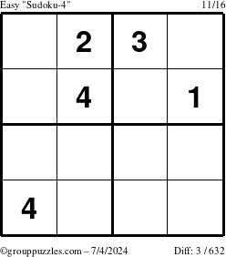 The grouppuzzles.com Easy Sudoku-4 puzzle for Thursday July 4, 2024