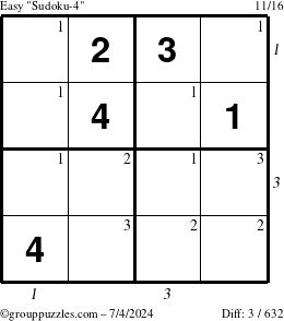 The grouppuzzles.com Easy Sudoku-4 puzzle for Thursday July 4, 2024 with all 3 steps marked