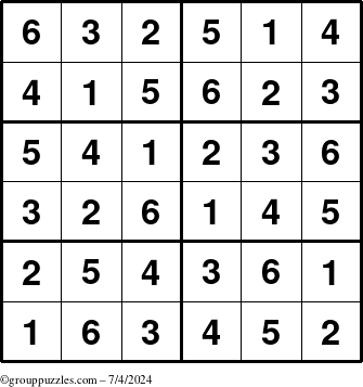 The grouppuzzles.com Answer grid for the Sudoku-Junior puzzle for Thursday July 4, 2024