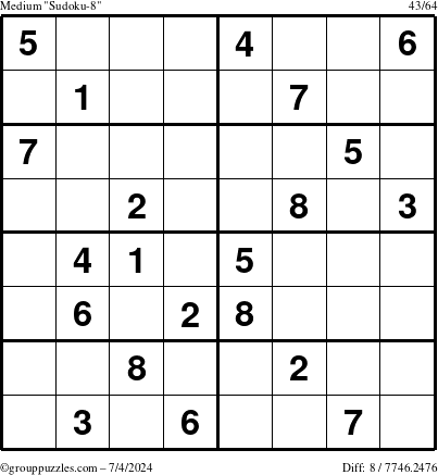 The grouppuzzles.com Medium Sudoku-8 puzzle for Thursday July 4, 2024