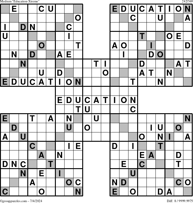 The grouppuzzles.com Medium Education-Xtreme puzzle for Thursday July 4, 2024