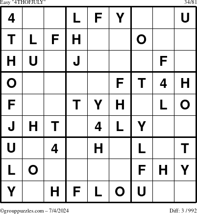 The grouppuzzles.com Easy 4THOFJULY-c1 puzzle for Thursday July 4, 2024