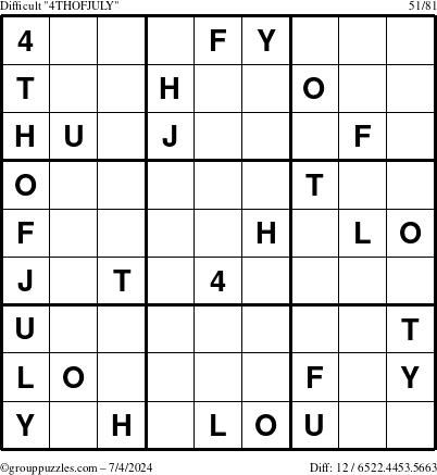 The grouppuzzles.com Difficult 4THOFJULY-c1 puzzle for Thursday July 4, 2024