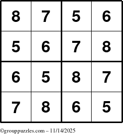 The grouppuzzles.com Answer grid for the Sudoku-4-5678 puzzle for Friday November 14, 2025