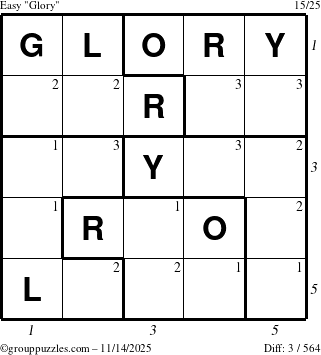 The grouppuzzles.com Easy Glory puzzle for Friday November 14, 2025 with all 3 steps marked