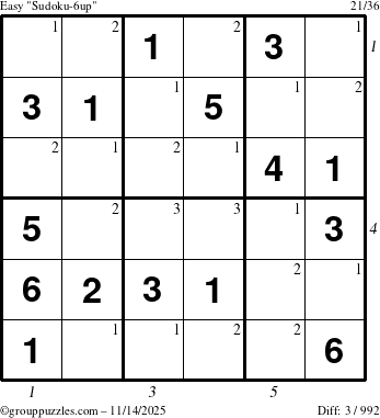The grouppuzzles.com Easy Sudoku-6up puzzle for Friday November 14, 2025 with all 3 steps marked