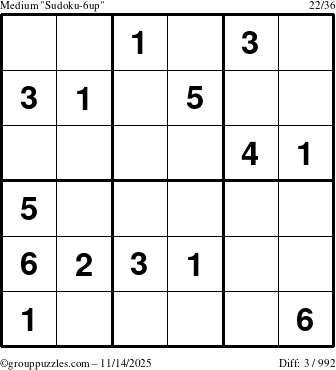 The grouppuzzles.com Medium Sudoku-6up puzzle for Friday November 14, 2025